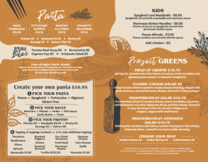 Pasta Project togo menu back